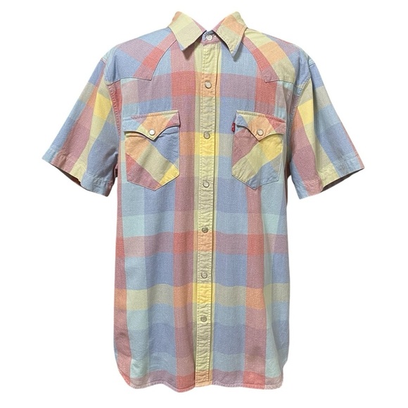 Levi's Other - Levi’s Pastel Pearl Snap Western Shirt Retro Rodeo Plaid Size Large